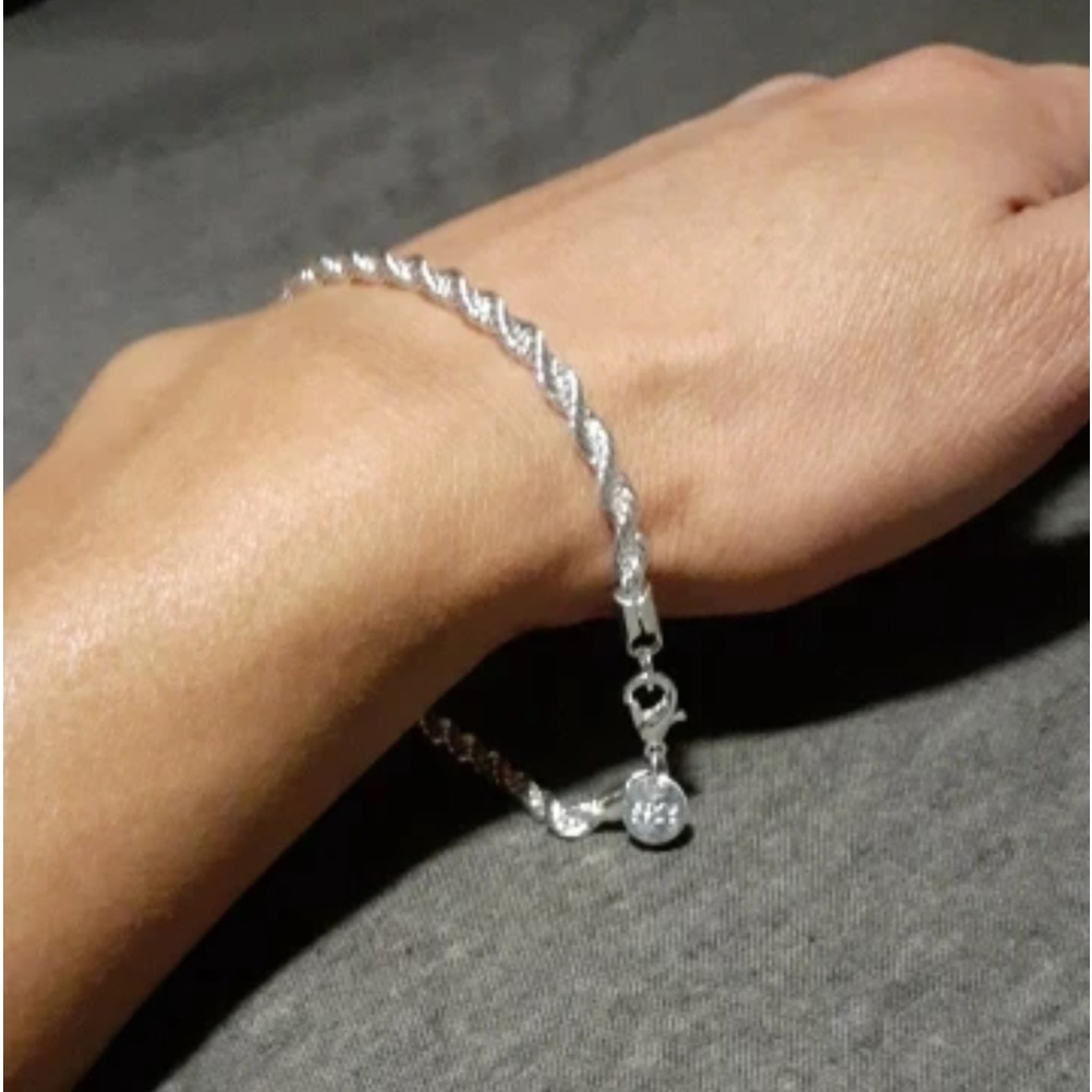 New S925 Sterling Silver Hallmarked Solid Silver 4mm Twisted Rope Chain Bracelet - Picture 4 of 14